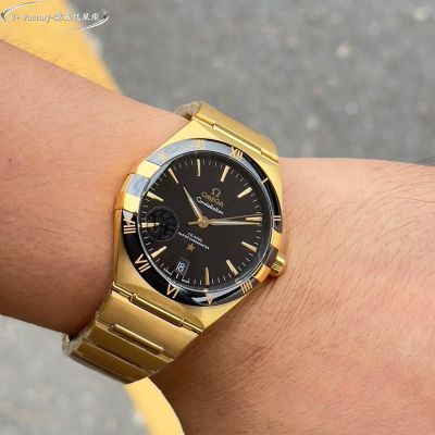 V Factory Omega Constellation 41mm 8900/8901 Movement Gold Strap Black Dial Watch with Date Window